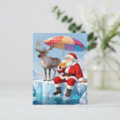 Carte Postale Père Noël savoure une bière sur un iceberg (Debout devant)