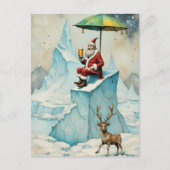 Carte Postale Père Noël savoure une bière sur un iceberg (Devant)