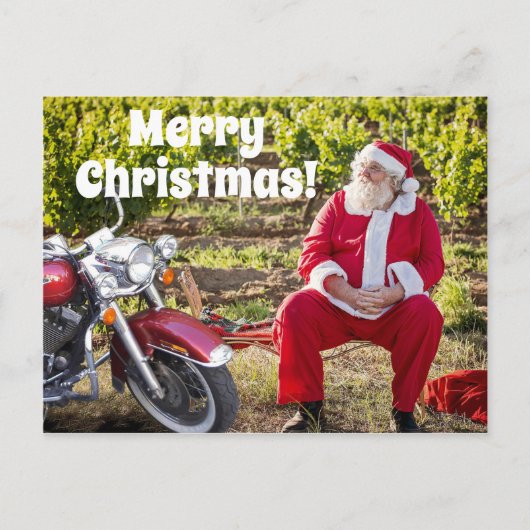 Carte Postale Père Noël se reposant avec sa moto Noël (Devant)