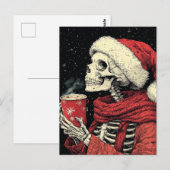 Carte Postale Père Noël Skeleton au chocolat chaud (Devant / Derrière)