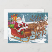 Carte Postale Père Noël Sleigh Ride Cadeaux de Noël et rennes (Devant / Derrière)