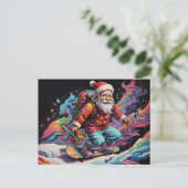 Carte Postale Père Noël snowboard couleurs psychédéliques (Debout devant)