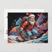 Carte Postale Père Noël snowboard couleurs psychédéliques (Devant / Derrière)