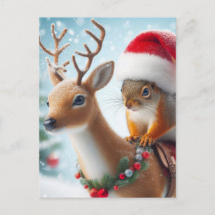 Carte Postale Père Noël Squirrel et Reindeer