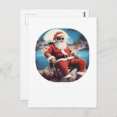 Carte Postale Père Noël sur la plage Vacances d'été de Noël (Devant / Derrière)