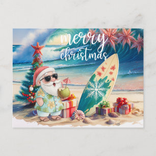 Carte Postale Père Noël surfeur hawaïen thème de Noël