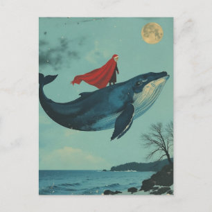 Carte Postale Père Noël surréaliste et la baleine
