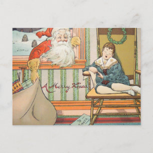 Carte Postale Père Noël vintage apporte des cadeaux pour les vac