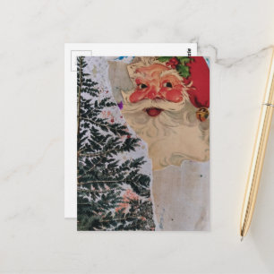 Carte Postale Père Noël vintage collage en techniques mixtes