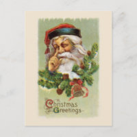 Carte postale Père Noël vintage et Evergreens