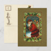 Carte postale Père Noël vintage et Holly Christmas (Devant / Derrière)