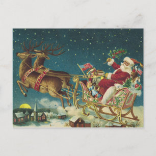 Carte Postale Père Noël vintage patriotique et Noël Sleigh