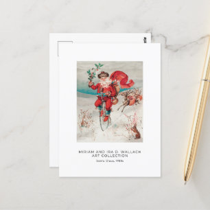 Carte Postale Père Noël vintage Sur Vélo Noël Art