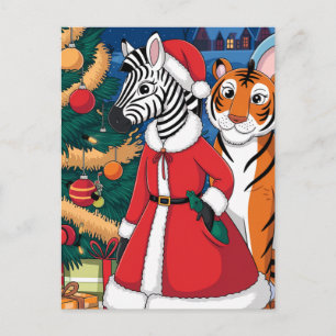 Carte Postale Père Noël Zebra, Tigre