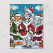 Carte Postale Père Noël Zebra, Tigre et Eléphant (Devant)