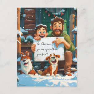 Carte Postale Père, son fils et deux chiens