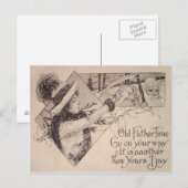 Carte Postale Père Temps Femme Scythe Holly (Devant / Derrière)