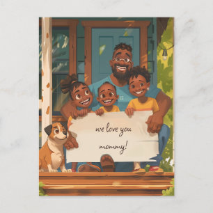 Carte Postale Père, trois enfants, et chien
