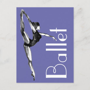Carte Postale Périwinkle Gras Noir, Blanc Aquarelle Ballerina