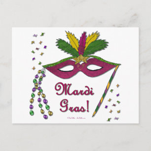 Carte Postale Perles de plumes Mardi Gras