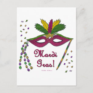 Carte Postale Perles de plumes Mardi Gras