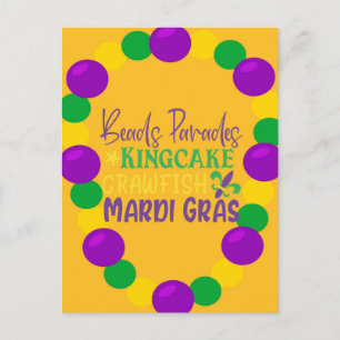 Carte Postale Perles d'or violet Mardi Gras