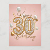 Carte Postale Perles Luxueuses et Accents Dorés 30e Anniversaire (Devant)