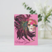 Carte Postale Perles, plumes et Masque Mardi Gras (Debout devant)