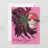 Carte Postale Perles, plumes et Masque Mardi Gras (Devant / Derrière)