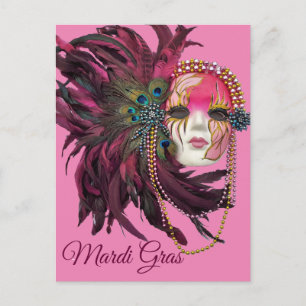 Carte Postale Perles, plumes et Masque Mardi Gras