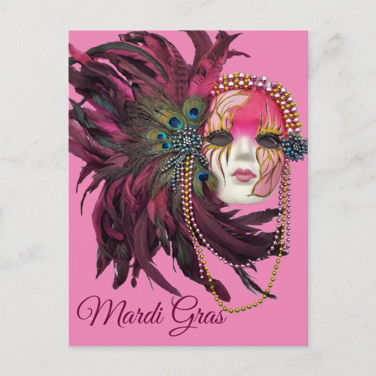Carte Postale Perles, plumes et Masque Mardi Gras (Devant)