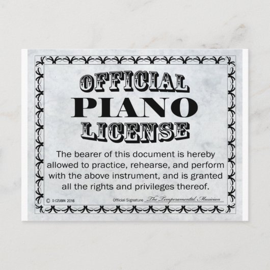 Carte Postale Permis de piano (Devant)