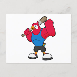 Carte Postale Perroquet au baseball avec batte de baseball