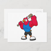 Carte Postale Perroquet au baseball avec une batte de baseball (Devant / Derrière)