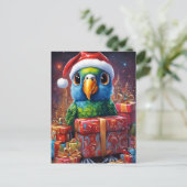 Carte Postale Perroquet au milieu des cadeaux de noël (Debout devant)
