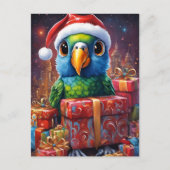 Carte Postale Perroquet au milieu des cadeaux de noël (Devant)