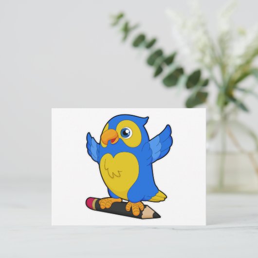 Carte Postale Perroquet avec crayon (Debout devant)