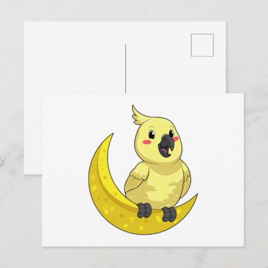 Carte Postale Perroquet avec Lune (Devant / Derrière)