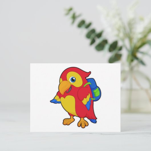 Carte Postale Perroquet avec Sac à Dos (Debout devant)