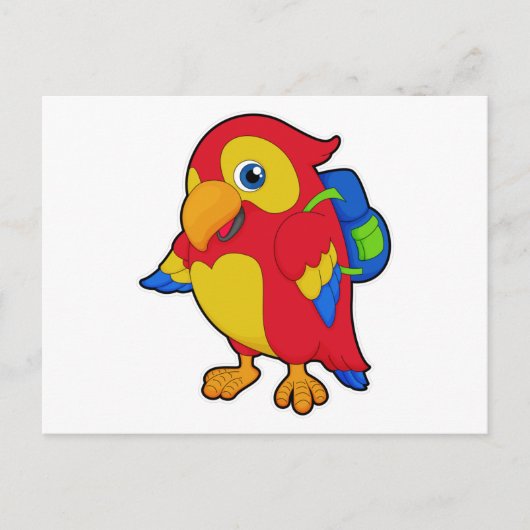 Carte Postale Perroquet avec Sac à Dos (Devant)