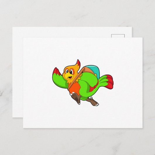 Carte Postale Perroquet comme randonneur avec sac à dos (Devant / Derrière)