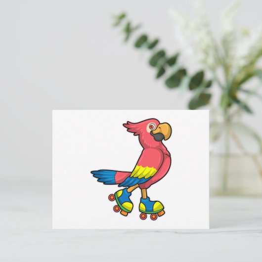Carte Postale Perroquet en patineur avec des patins à roulettes (Debout devant)