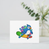 Carte Postale Perroquet en patineur avec planche à roulettes (Debout devant)