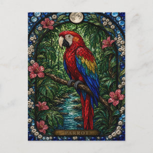 Carte Postale Perroquet, Fleur de la Forêt Tropicale en Verre Ca