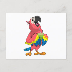 Carte Postale Perroquet & Noix de coco avec paille