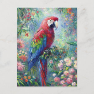 Carte Postale Perroquet Oiseau Jungle Floral Impressionnisme pei