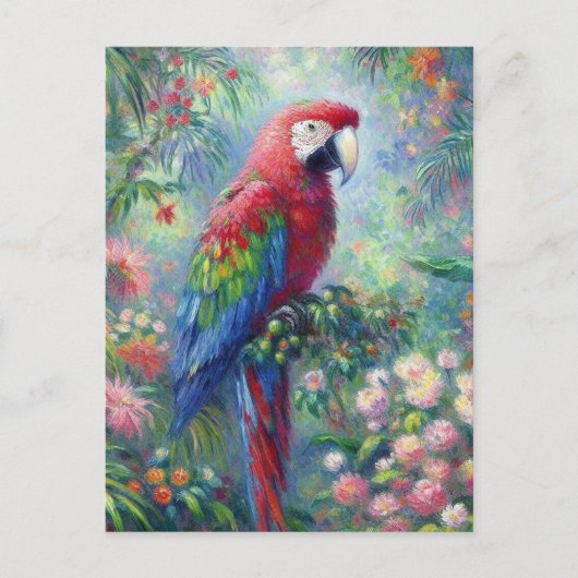 Carte Postale Perroquet Oiseau Jungle Floral Impressionnisme pei (Devant)