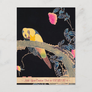 Carte Postale Perroquet sur la branche d'un Rose en fleurs Bush