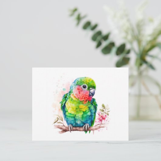 Carte Postale Perroquet vert - Bébé mignon oiseau (Debout devant)
