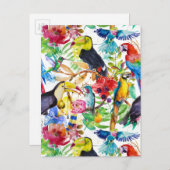 Carte Postale Perroquets couleur aquarelle 2 (Devant / Derrière)